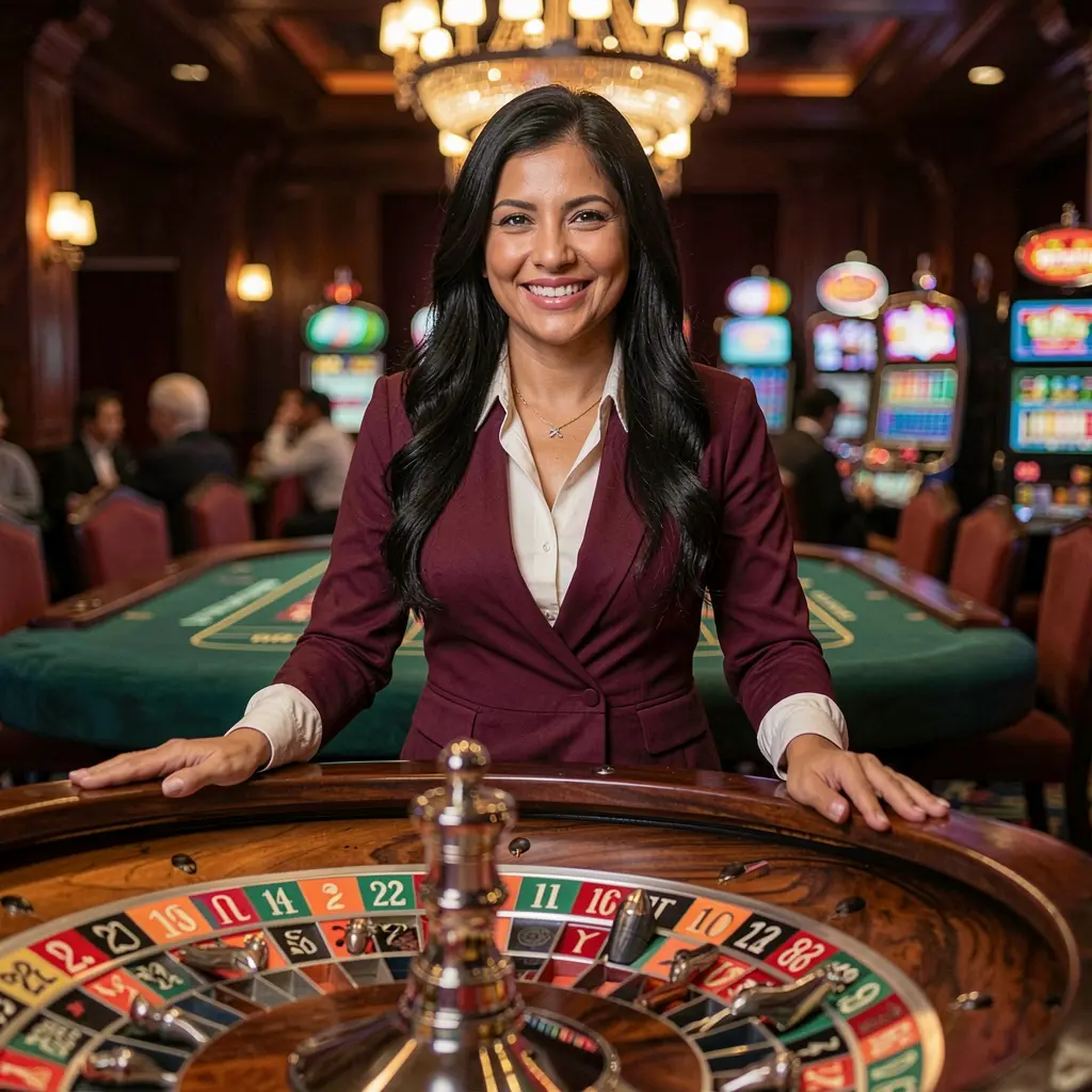 Alegre jugadora disfrutando de vibrantes máquinas tragamonedas con brillantes símbolos 777 en el casino KO888 en México KO888 – Descubre un emocionante mundo de juegos de casino en línea en México